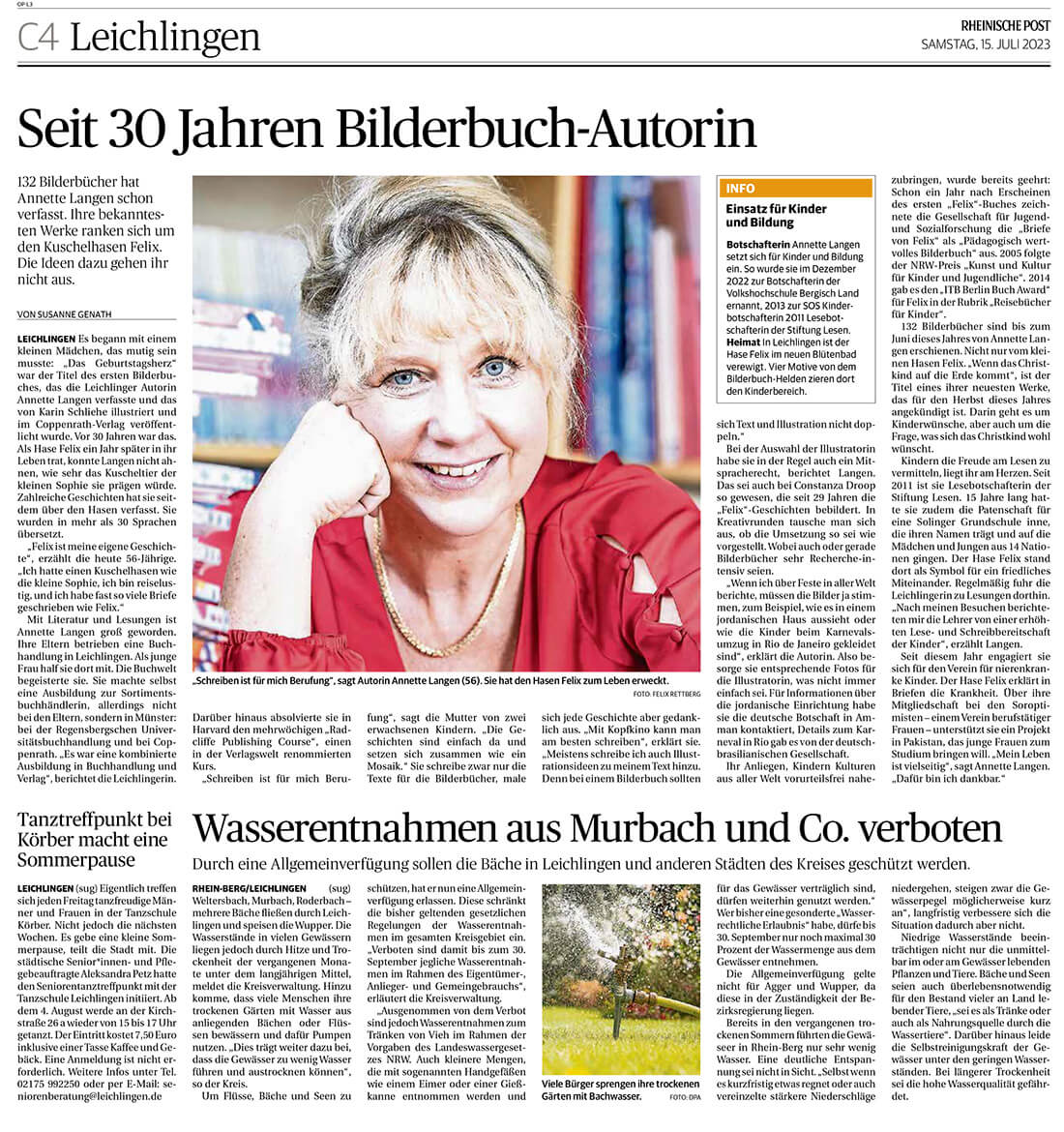 Annette Langen in der Rheinischen Post